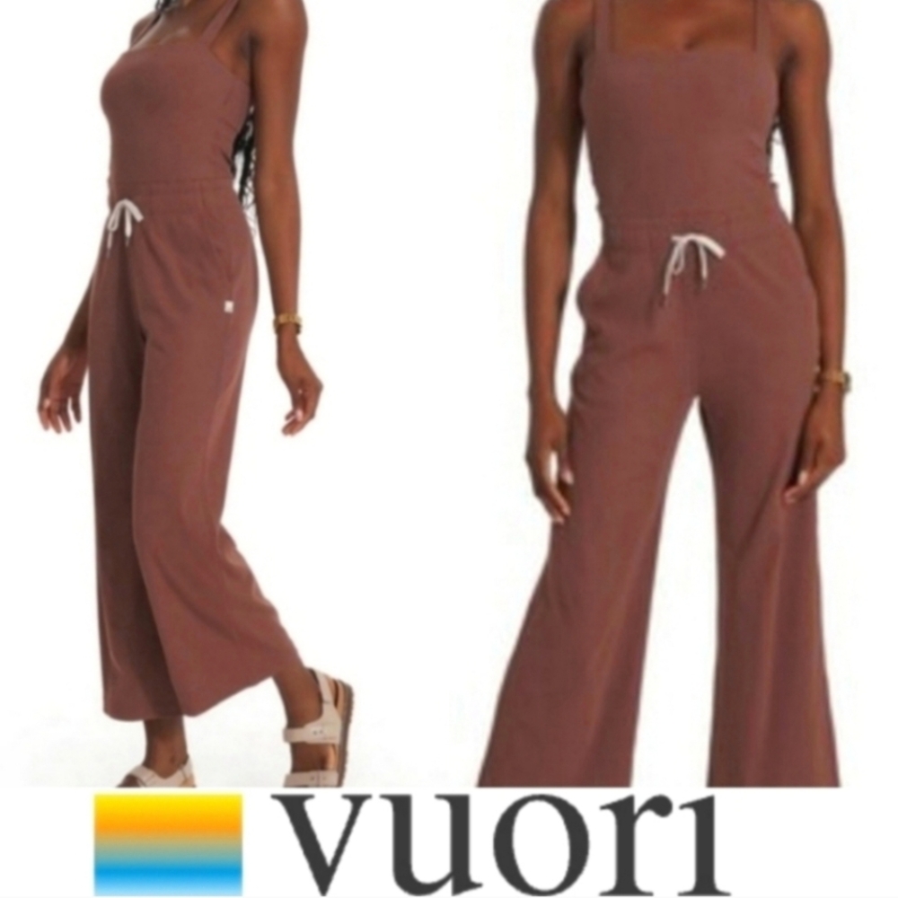 Vuori Pose Mudra Jumpsuit Ribbed Drawstring Pockets Athleisure Hazelnut NWT